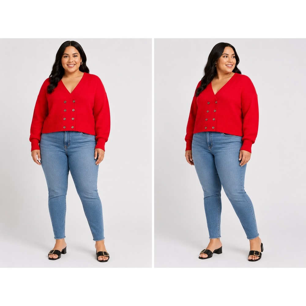 Nordstrom Point of View Red‎ Angora Wool Blend Double Breasted Cardigan Large